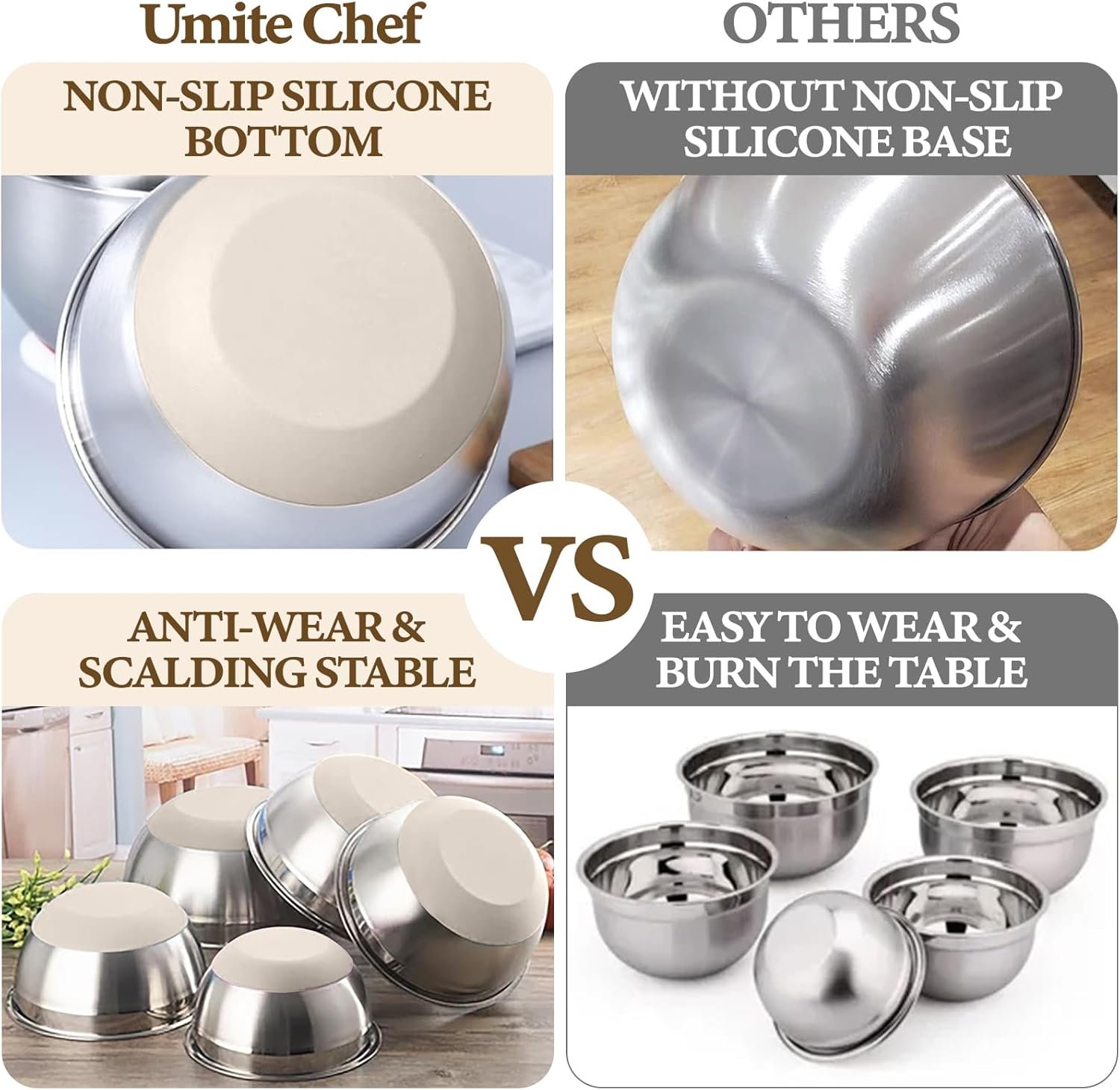 Umite Chef Cuencos para mezclar con tapas herméticas, juego de 8 cuencos de acero inoxidable para mezclar, 3 accesorios para rallar y parte inferior antideslizante, cuencos de cocina negros, tamaño 5, - Imagen 21