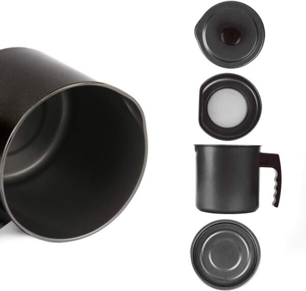 Cambom Contenedor de grasa de tocino con colador de malla fina, 1.3 l/casi 6 tazas completas, lata de aceite de cocina de hierro con bandeja extraíble para almacenamiento de grasa de cocina - Imagen 4
