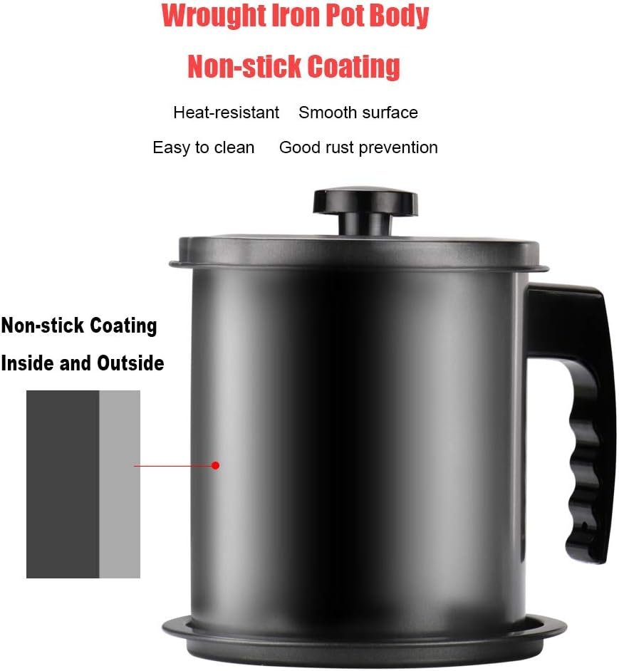 Cambom Contenedor de grasa de tocino con colador de malla fina, 1.3 l/casi 6 tazas completas, lata de aceite de cocina de hierro con bandeja extraíble para almacenamiento de grasa de cocina - Imagen 5