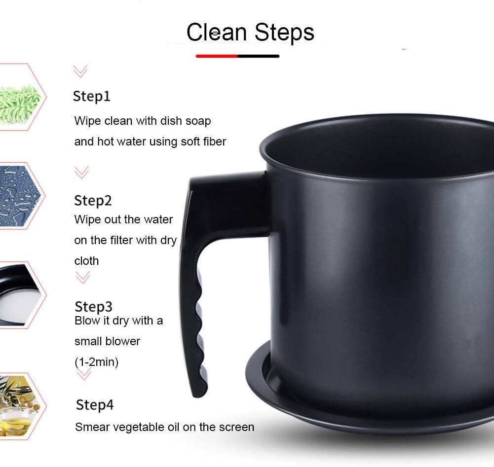 Cambom Contenedor de grasa de tocino con colador de malla fina, 1.3 l/casi 6 tazas completas, lata de aceite de cocina de hierro con bandeja extraíble para almacenamiento de grasa de cocina - Imagen 7