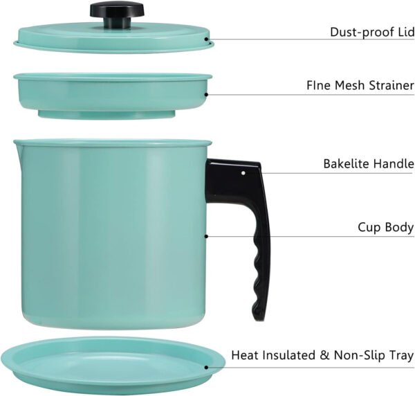 Cambom Contenedor de grasa de tocino con colador de malla fina, 1.3 l/casi 6 tazas completas, lata de aceite de cocina de hierro con bandeja extraíble para almacenamiento de grasa de cocina - Imagen 13