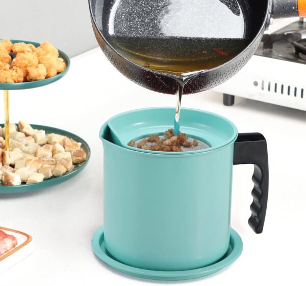 Cambom Contenedor de grasa de tocino con colador de malla fina, 1.3 l/casi 6 tazas completas, lata de aceite de cocina de hierro con bandeja extraíble para almacenamiento de grasa de cocina - Imagen 15
