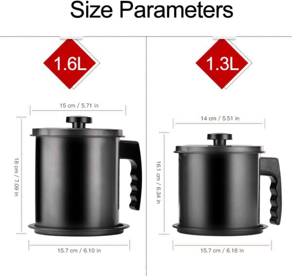 Cambom Contenedor de grasa de tocino con colador de malla fina, 1.3 l/casi 6 tazas completas, lata de aceite de cocina de hierro con bandeja extraíble para almacenamiento de grasa de cocina - Imagen 17