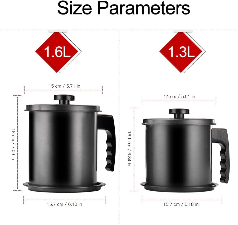 Cambom Contenedor de grasa de tocino con colador de malla fina, 1.3 l/casi 6 tazas completas, lata de aceite de cocina de hierro con bandeja extraíble para almacenamiento de grasa de cocina - Imagen 17