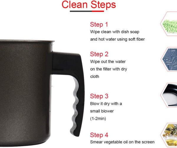 Cambom Contenedor de grasa de tocino con colador de malla fina, 1.3 l/casi 6 tazas completas, lata de aceite de cocina de hierro con bandeja extraíble para almacenamiento de grasa de cocina - Imagen 18
