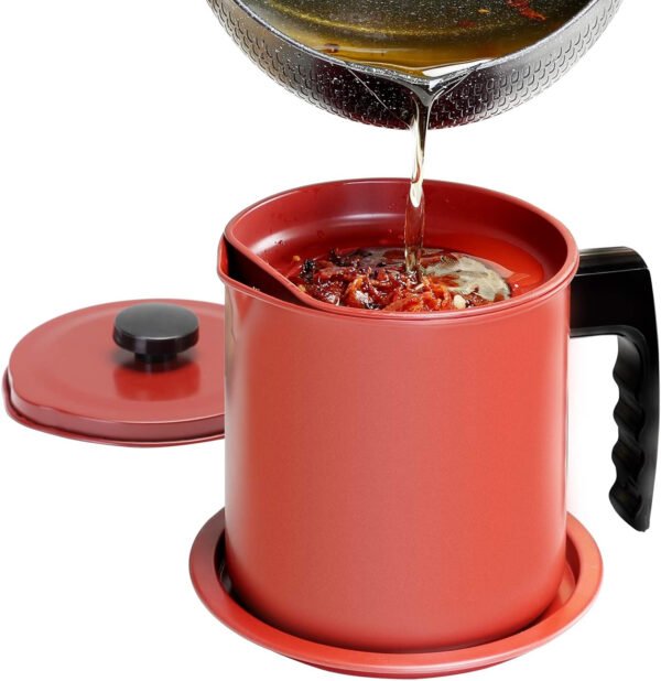 Cambom Contenedor de grasa de tocino con colador de malla fina, 1.3 l/casi 6 tazas completas, lata de aceite de cocina de hierro con bandeja extraíble para almacenamiento de grasa de cocina - Imagen 19