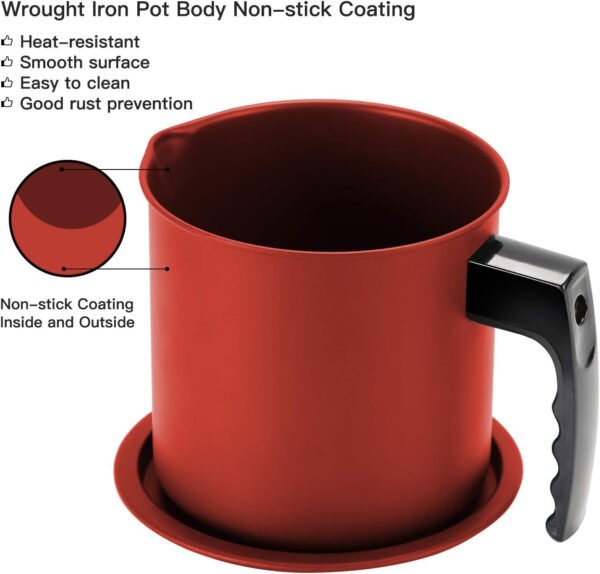 Cambom Contenedor de grasa de tocino con colador de malla fina, 1.3 l/casi 6 tazas completas, lata de aceite de cocina de hierro con bandeja extraíble para almacenamiento de grasa de cocina - Imagen 23