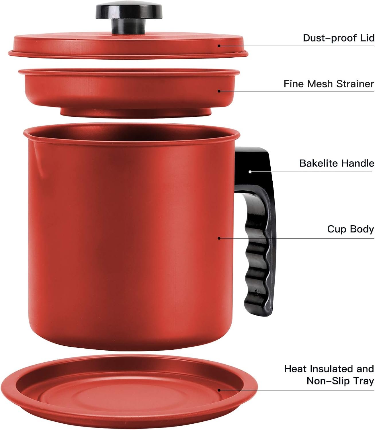 Cambom Contenedor de grasa de tocino con colador de malla fina, 1.3 l/casi 6 tazas completas, lata de aceite de cocina de hierro con bandeja extraíble para almacenamiento de grasa de cocina - Imagen 24