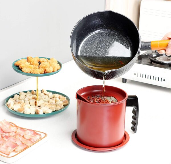 Cambom Contenedor de grasa de tocino con colador de malla fina, 1.3 l/casi 6 tazas completas, lata de aceite de cocina de hierro con bandeja extraíble para almacenamiento de grasa de cocina - Imagen 25