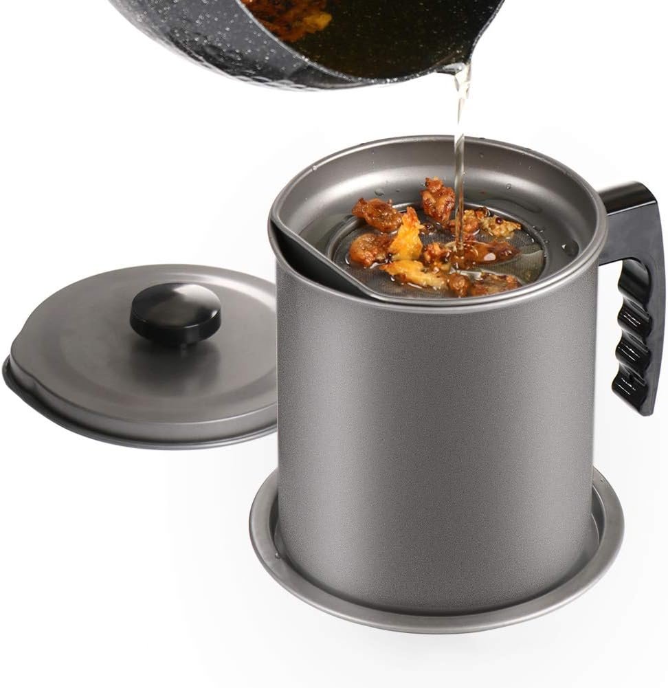 Cambom Contenedor de grasa de tocino con colador de malla fina, 1.3 l/casi 6 tazas completas, lata de aceite de cocina de hierro con bandeja extraíble para almacenamiento de grasa de cocina - Imagen 27