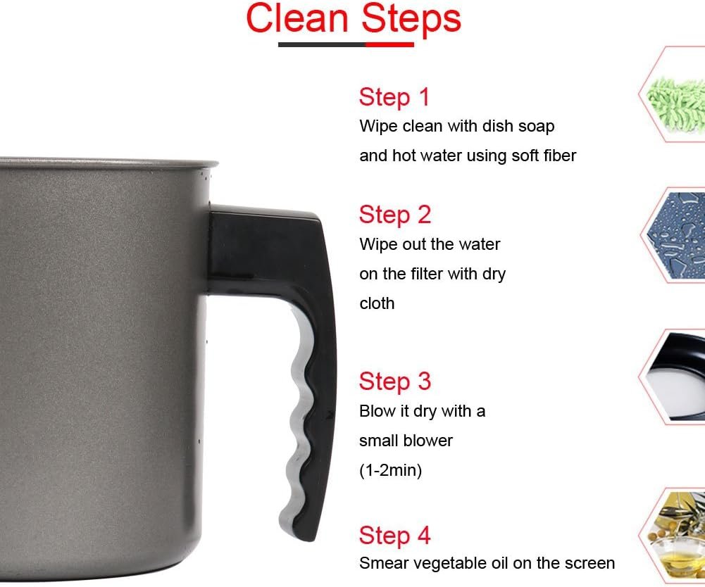 Cambom Contenedor de grasa de tocino con colador de malla fina, 1.3 l/casi 6 tazas completas, lata de aceite de cocina de hierro con bandeja extraíble para almacenamiento de grasa de cocina - Imagen 32