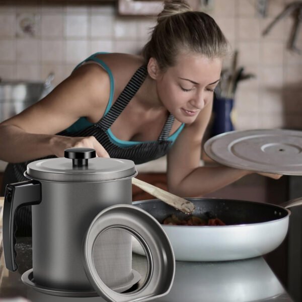 Cambom Contenedor de grasa de tocino con colador de malla fina, 1.3 l/casi 6 tazas completas, lata de aceite de cocina de hierro con bandeja extraíble para almacenamiento de grasa de cocina - Imagen 34