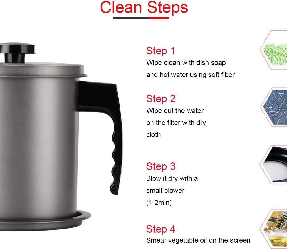Cambom Contenedor de grasa de tocino con colador de malla fina, 1.3 l/casi 6 tazas completas, lata de aceite de cocina de hierro con bandeja extraíble para almacenamiento de grasa de cocina - Imagen 39