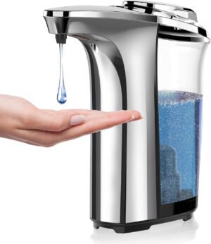 Dispensador automático de jabón, dispensador de jabón para platos sin contacto de 17 oz/16.9 fl oz con sensor infrarrojo, 5 niveles de jabón ajustables, dispensador de líquido para baño y
