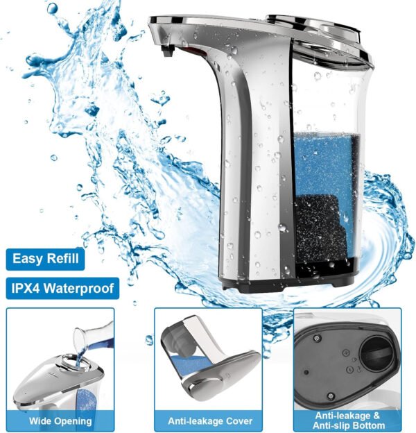 Dispensador automático de jabón, dispensador de jabón para platos sin contacto de 17 oz/16.9 fl oz con sensor infrarrojo, 5 niveles de jabón ajustables, dispensador de líquido para baño y - Imagen 5
