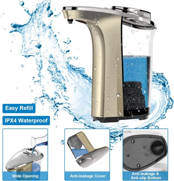 Dispensador automático de jabón, dispensador de jabón para platos sin contacto de 17 oz/16.9 fl oz con sensor infrarrojo, 5 niveles de jabón ajustables, dispensador de líquido para baño y - Imagen 14