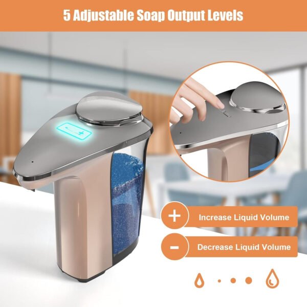 Dispensador automático de jabón, dispensador de jabón para platos sin contacto de 17 oz/16.9 fl oz con sensor infrarrojo, 5 niveles de jabón ajustables, dispensador de líquido para baño y - Imagen 20