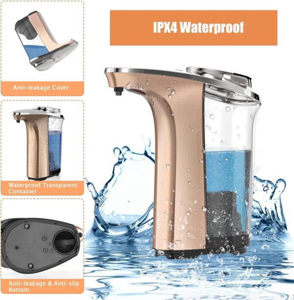 Dispensador automático de jabón, dispensador de jabón para platos sin contacto de 17 oz/16.9 fl oz con sensor infrarrojo, 5 niveles de jabón ajustables, dispensador de líquido para baño y - Imagen 21