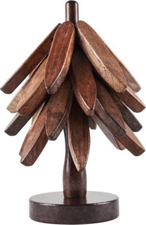 Salvamanteles de madera para platos calientes, juego de salvamanteles de madera en forma de árbol, incluye 4 salvamanteles con soporte, madera de haya (nogal)