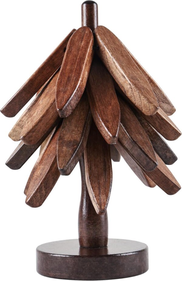 Salvamanteles de madera para platos calientes, juego de salvamanteles de madera en forma de árbol, incluye 4 salvamanteles con soporte, madera de haya (nogal)