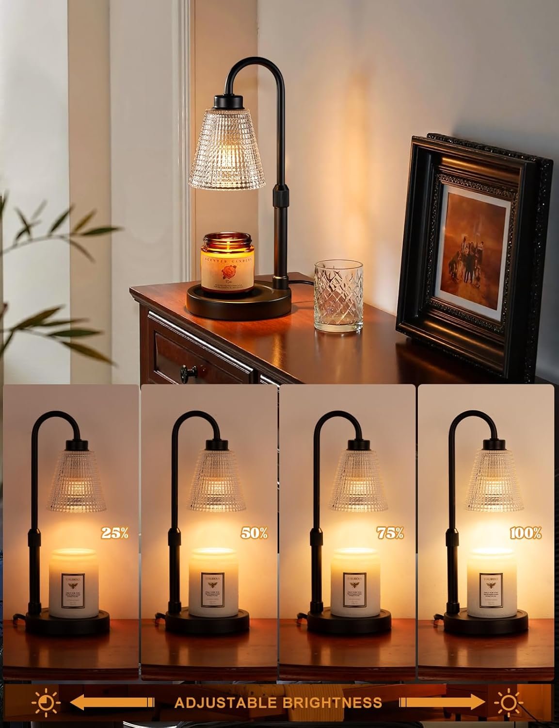 Innqoo Lámpara calentadora de velas con temporizador, calentador de velas regulable para velas de tarro, calentador de cera ajustable en altura, regalos de cumpleaños para mujeres, mamá, regalos de - Imagen 3