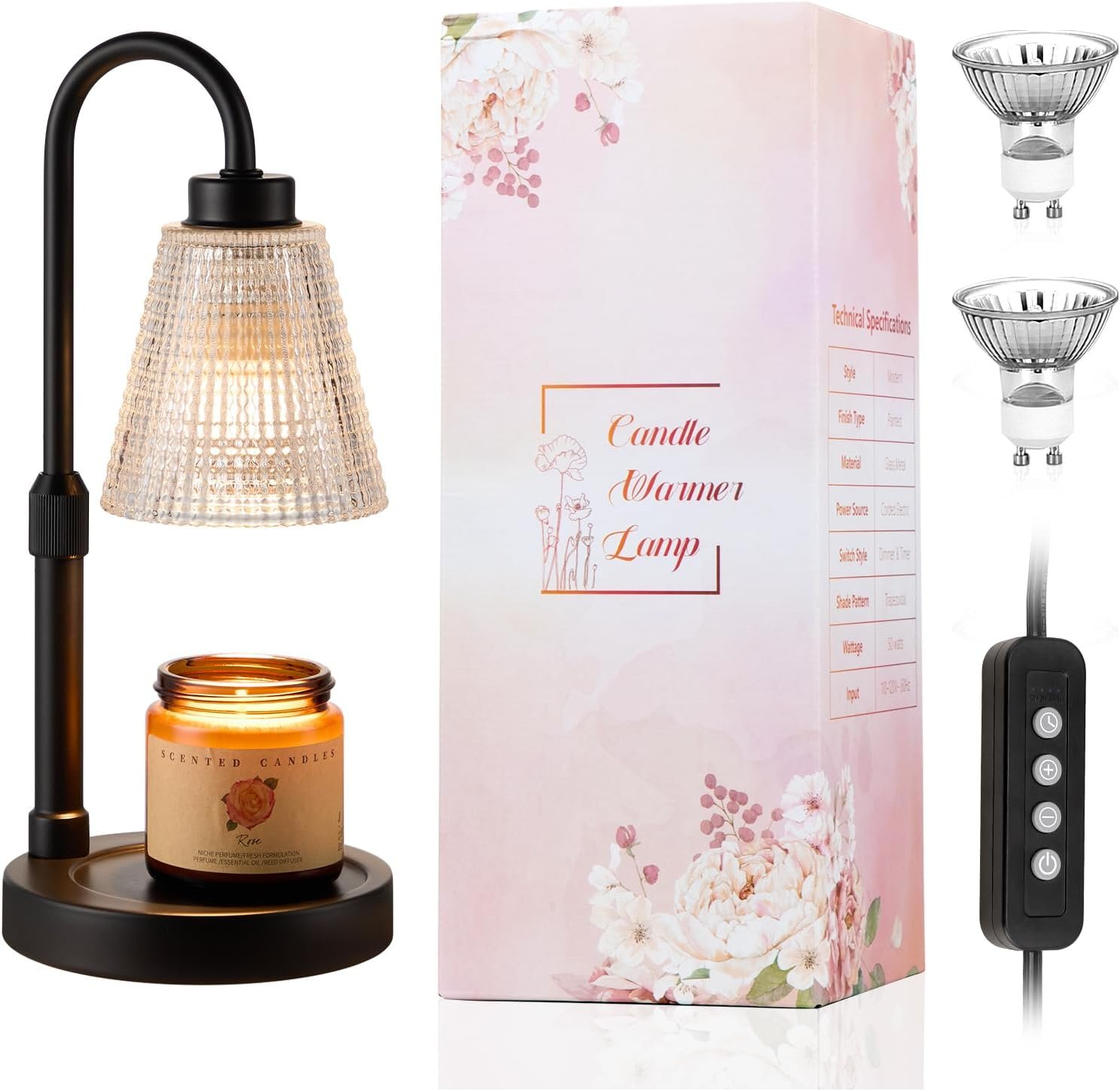 Innqoo Lámpara calentadora de velas con temporizador, calentador de velas regulable para velas de tarro, calentador de cera ajustable en altura, regalos de cumpleaños para mujeres, mamá, regalos de - Imagen 8