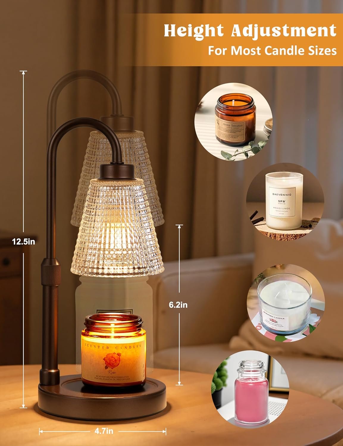 Innqoo Lámpara calentadora de velas con temporizador, calentador de velas regulable para velas de tarro, calentador de cera ajustable en altura, regalos de cumpleaños para mujeres, mamá, regalos de - Imagen 17