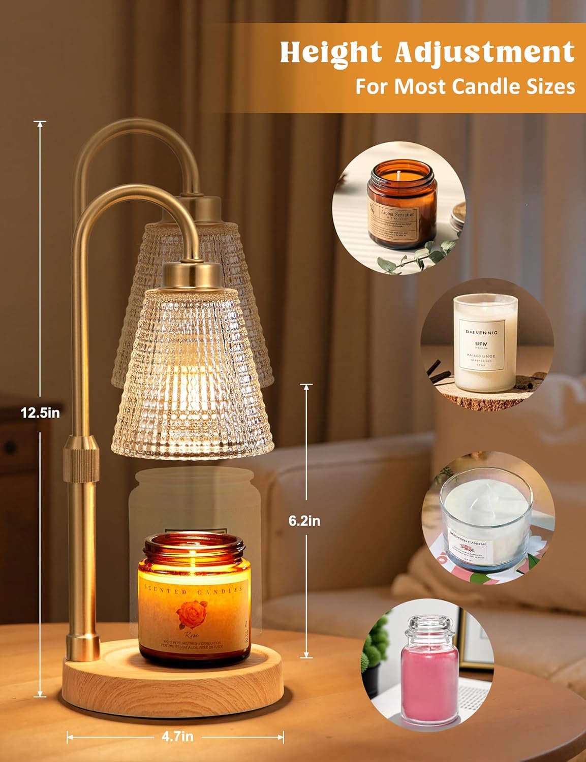 Innqoo Lámpara calentadora de velas con temporizador, calentador de velas regulable para velas de tarro, calentador de cera ajustable en altura, regalos de cumpleaños para mujeres, mamá, regalos de - Imagen 24