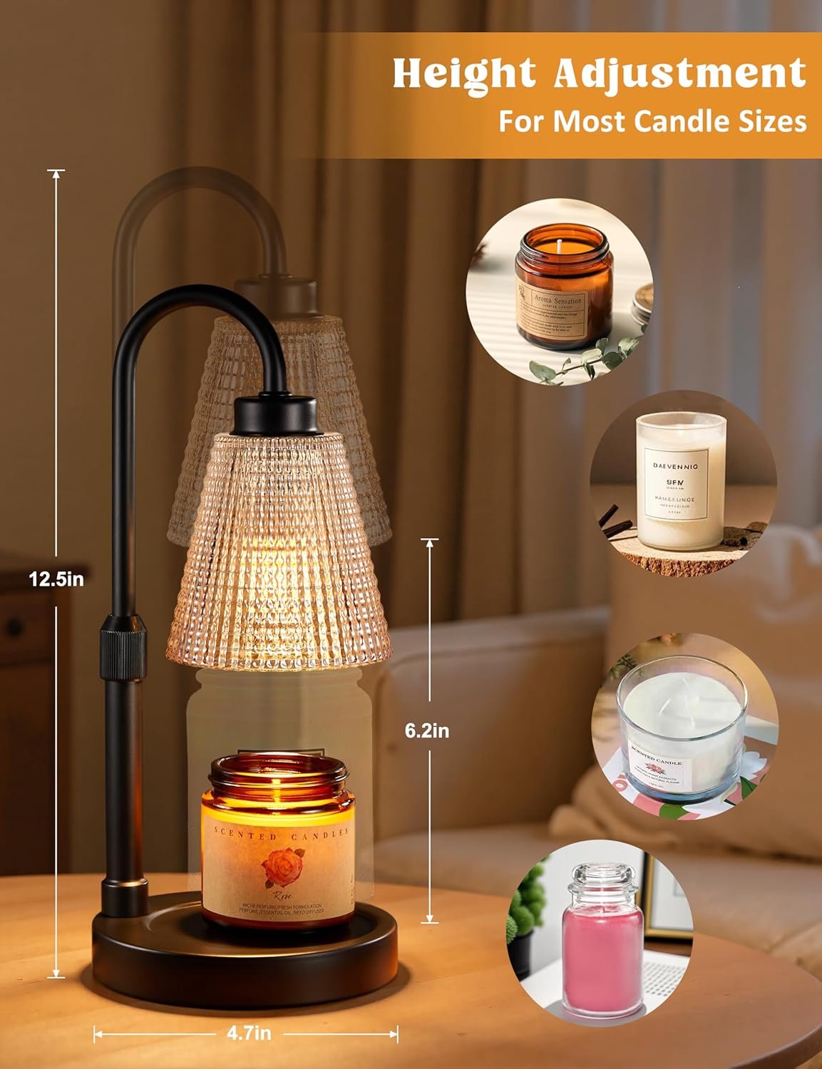 Innqoo Lámpara calentadora de velas con temporizador, calentador de velas regulable para velas de tarro, calentador de cera ajustable en altura, regalos de cumpleaños para mujeres, mamá, regalos de - Imagen 31