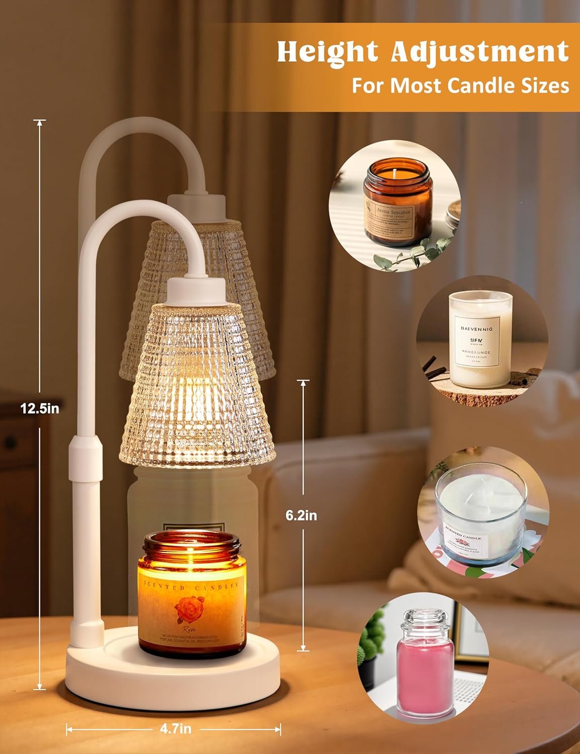 Innqoo Lámpara calentadora de velas con temporizador, calentador de velas regulable para velas de tarro, calentador de cera ajustable en altura, regalos de cumpleaños para mujeres, mamá, regalos de - Imagen 54