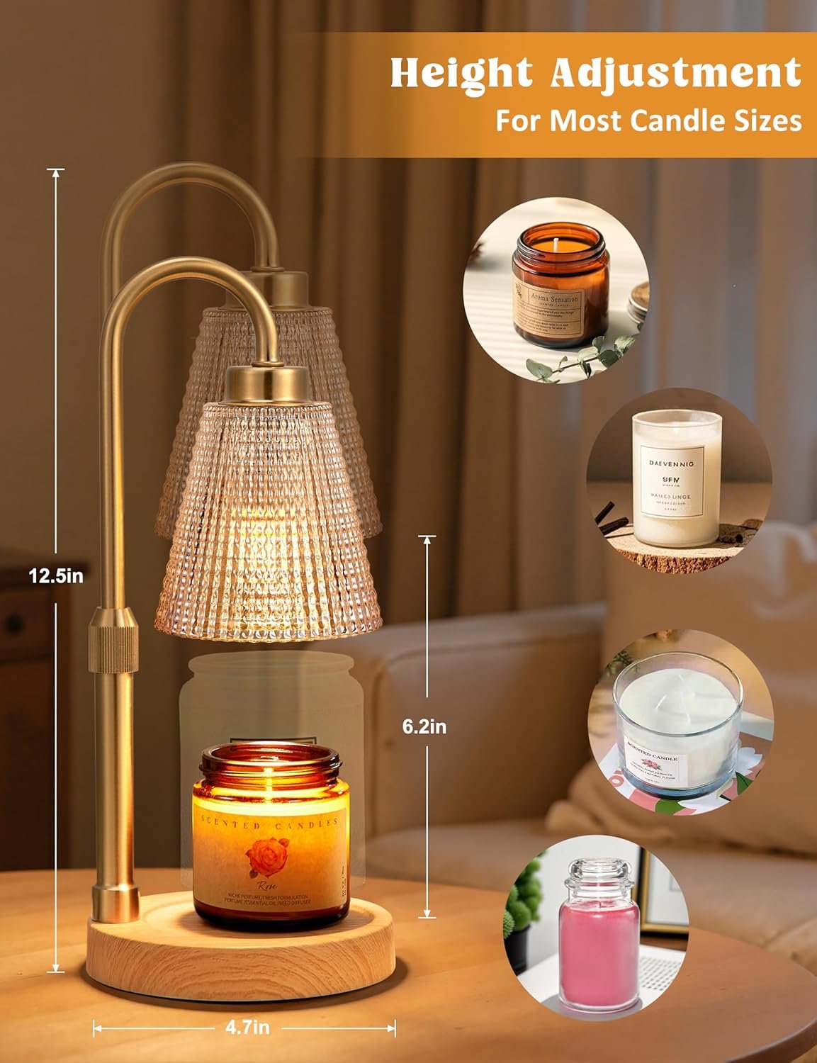 Innqoo Lámpara calentadora de velas con temporizador, calentador de velas regulable para velas de tarro, calentador de cera ajustable en altura, regalos de cumpleaños para mujeres, mamá, regalos de - Imagen 62