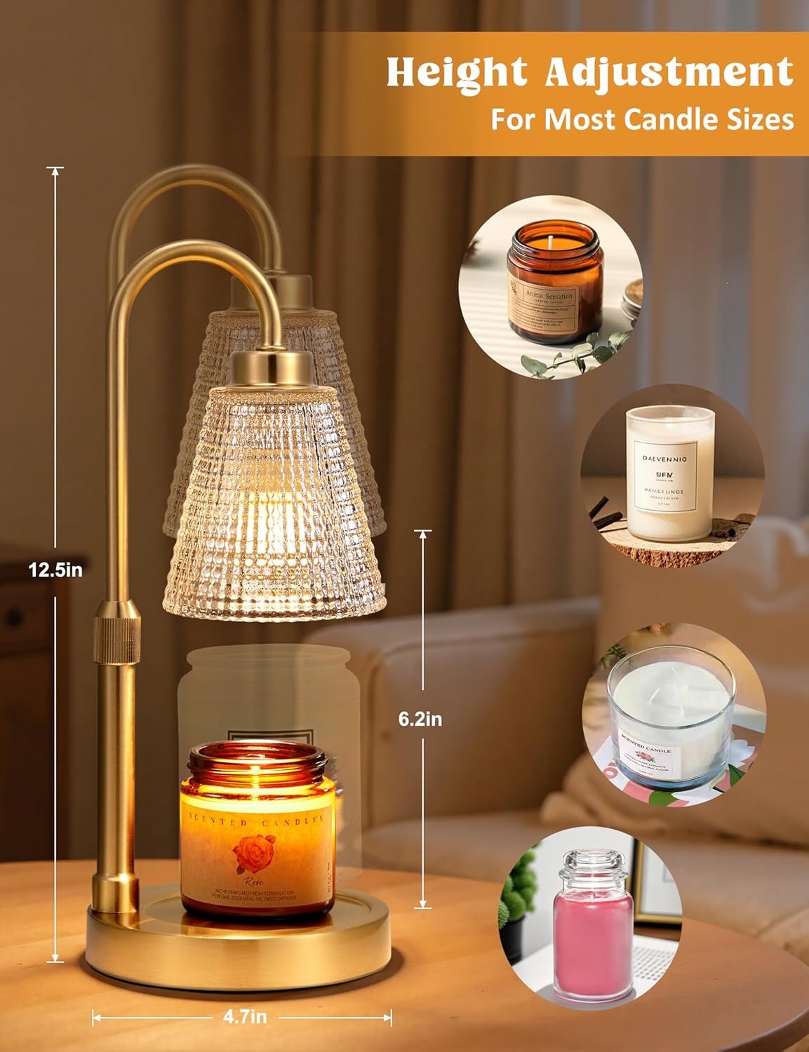 Innqoo Lámpara calentadora de velas con temporizador, calentador de velas regulable para velas de tarro, calentador de cera ajustable en altura, regalos de cumpleaños para mujeres, mamá, regalos de - Imagen 76