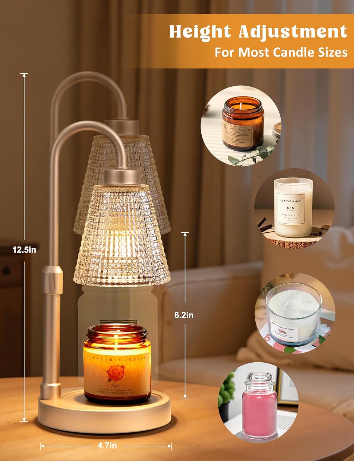 Innqoo Lámpara calentadora de velas con temporizador, calentador de velas regulable para velas de tarro, calentador de cera ajustable en altura, regalos de cumpleaños para mujeres, mamá, regalos de - Imagen 91
