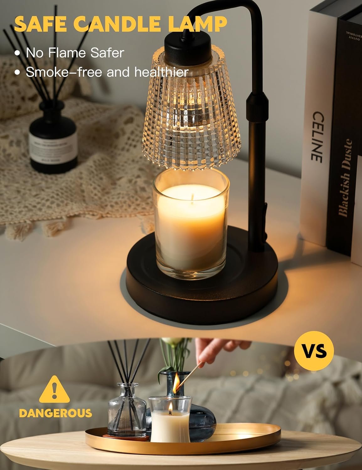 Lámpara calentadora de velas con temporizador regulable, altura ajustable, regalos de inauguración de la casa, decoración de habitación del hogar, regalos de cumpleaños para mujeres y mamá, - Imagen 3