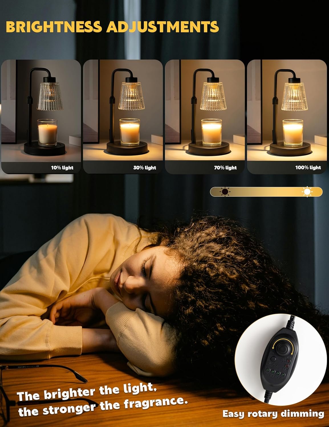 Lámpara calentadora de velas con temporizador regulable, altura ajustable, regalos de inauguración de la casa, decoración de habitación del hogar, regalos de cumpleaños para mujeres y mamá, - Imagen 4