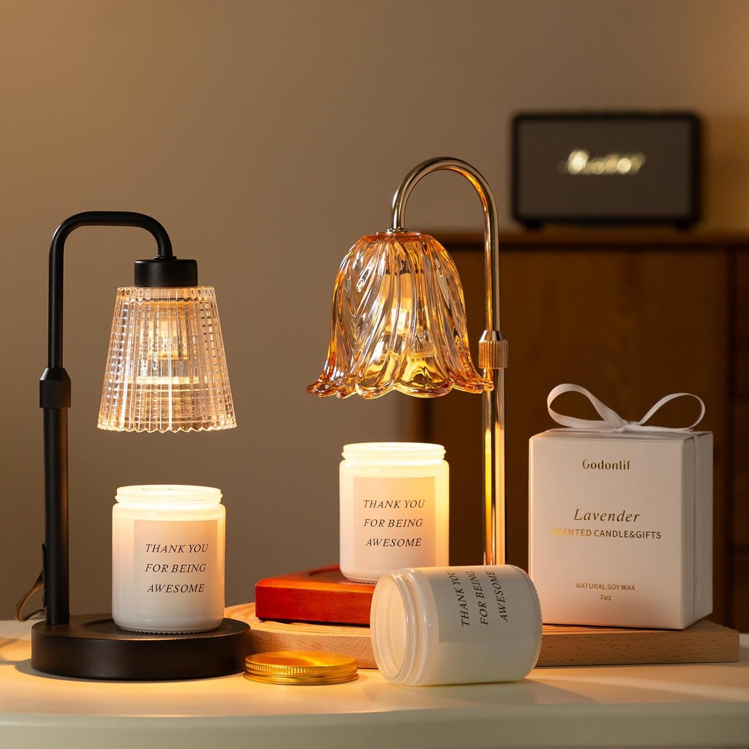 Lámpara calentadora de velas con temporizador regulable, altura ajustable, regalos de inauguración de la casa, decoración de habitación del hogar, regalos de cumpleaños para mujeres y mamá, - Imagen 9