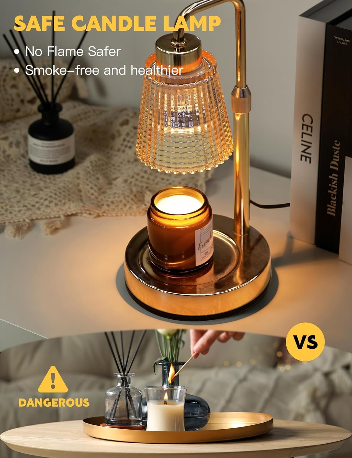 Lámpara calentadora de velas con temporizador regulable, altura ajustable, regalos de inauguración de la casa, decoración de habitación del hogar, regalos de cumpleaños para mujeres y mamá, - Imagen 17
