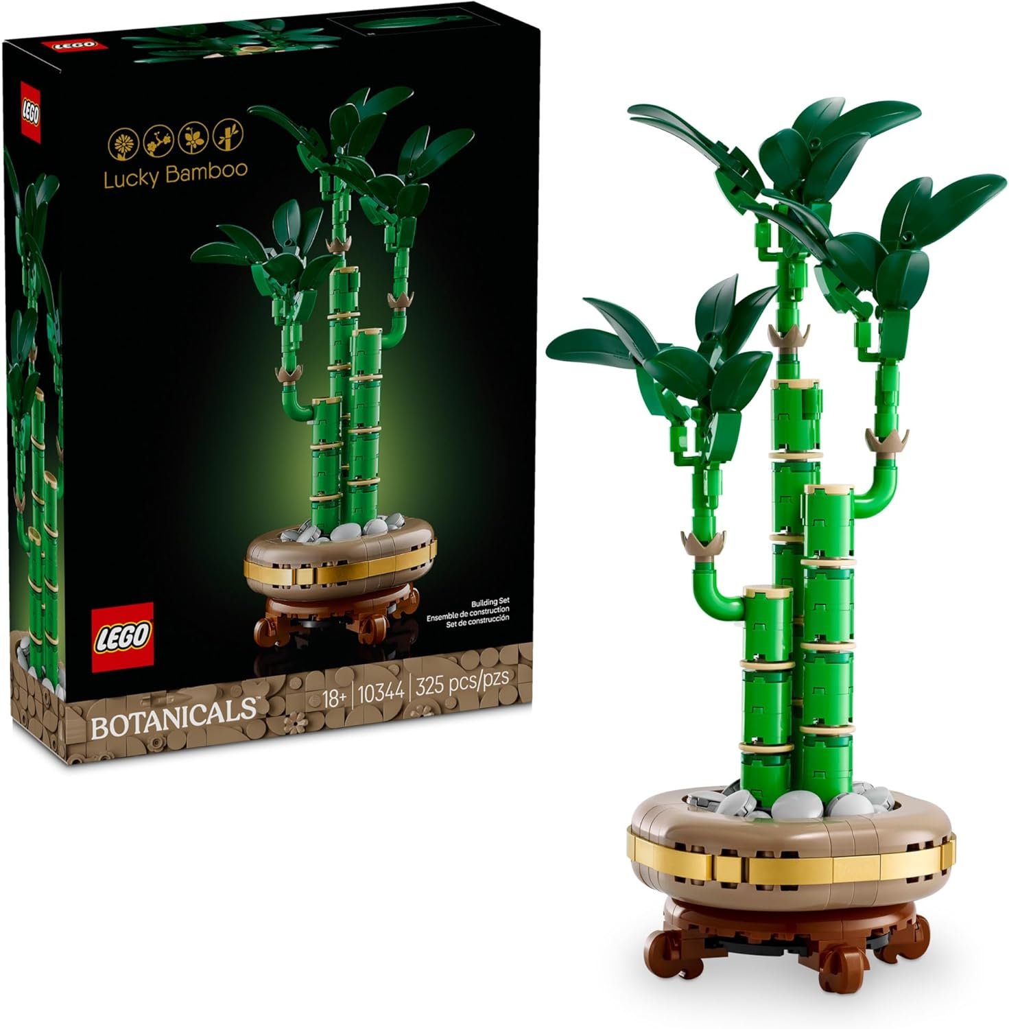 LEGO Botanicals Lucky Bamboo Building Set – Planta artificial para decoración del hogar en interiores, adultos a partir de 18 años – Decoración de plantas falsas para mesa, escritorio, oficina, regalo