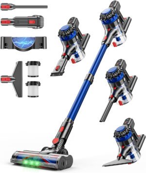 Aspiradora inalámbrica, aspiradora de 500 W/40 Kpa para el hogar, aspiradora de palo de 60 minutos con pantalla LED, carga antienredos y montaje en pared, aspiradora ligera 8 en 1 para suelos