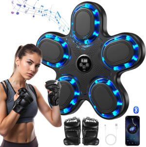 Máquina de boxeo musical mejorada 2025 – Equipo de fitness inteligente con Bluetooth montado en la pared con contador de perforaciones, velocidad ajustable, guantes premium incluidos – Compañero de
