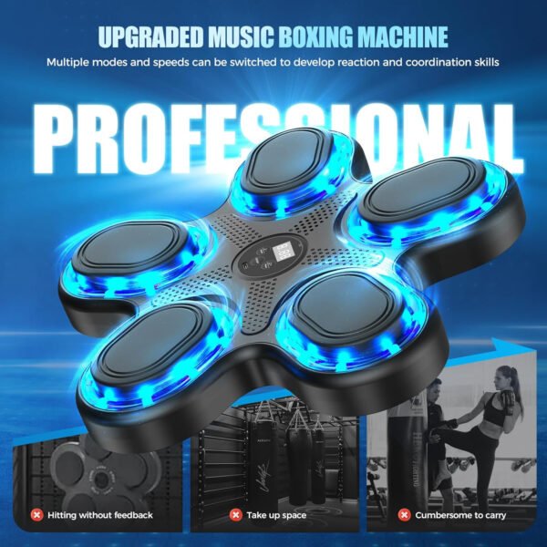 Máquina de boxeo musical mejorada 2025 – Equipo de fitness inteligente con Bluetooth montado en la pared con contador de perforaciones, velocidad ajustable, guantes premium incluidos – Compañero de - Imagen 2
