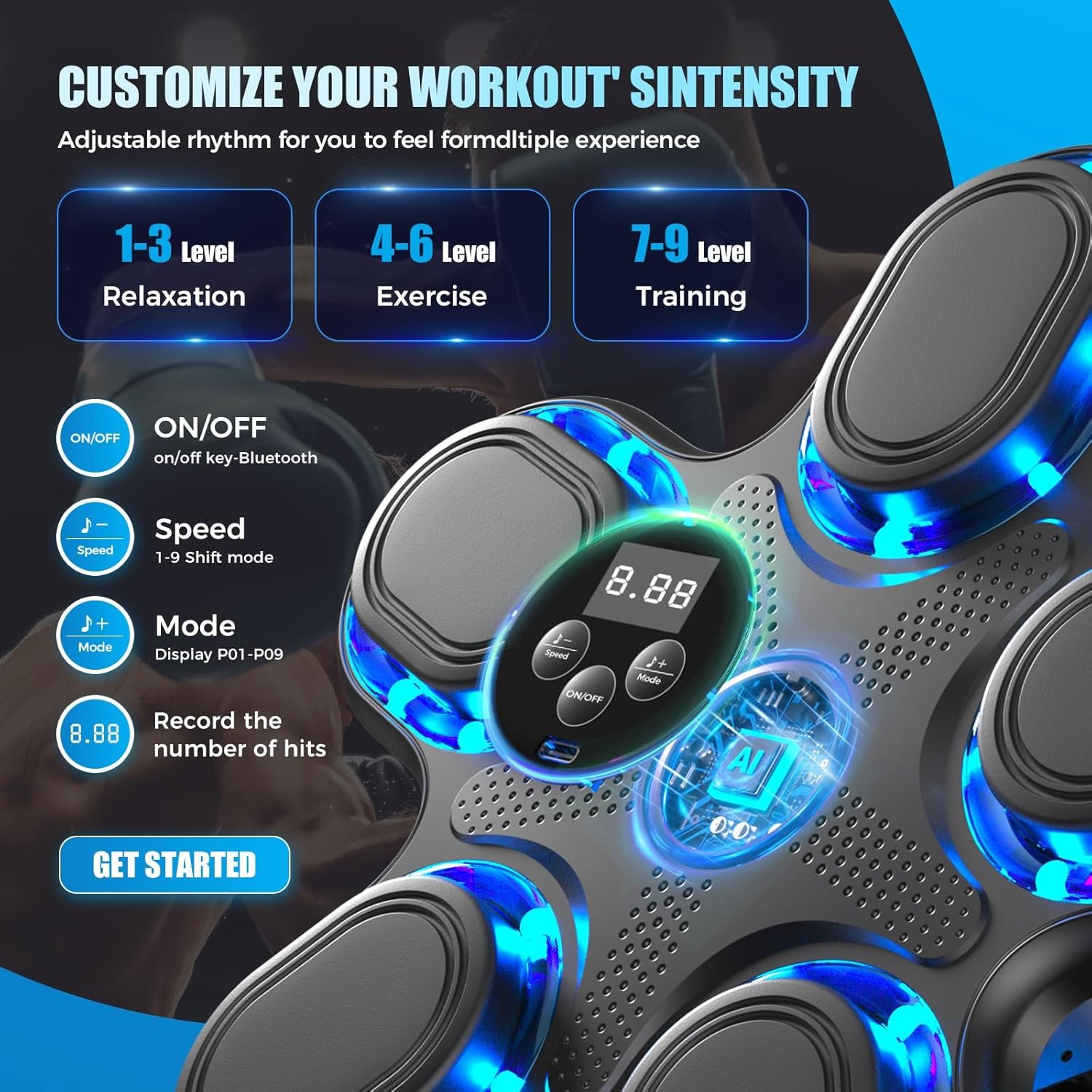 Máquina de boxeo musical mejorada 2025 – Equipo de fitness inteligente con Bluetooth montado en la pared con contador de perforaciones, velocidad ajustable, guantes premium incluidos – Compañero de - Imagen 3