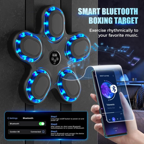 Máquina de boxeo musical mejorada 2025 – Equipo de fitness inteligente con Bluetooth montado en la pared con contador de perforaciones, velocidad ajustable, guantes premium incluidos – Compañero de - Imagen 4