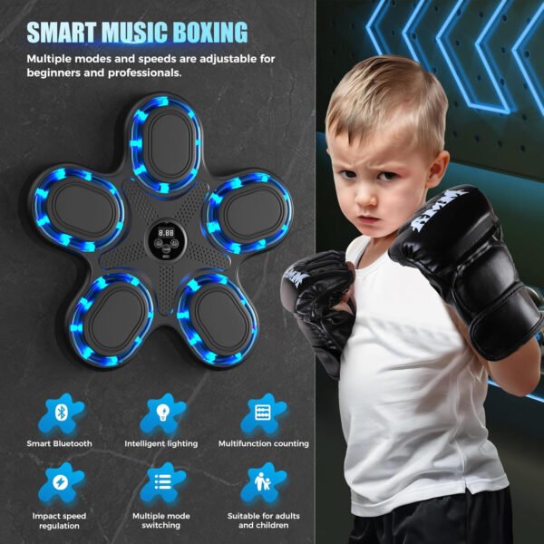 Máquina de boxeo musical mejorada 2025 – Equipo de fitness inteligente con Bluetooth montado en la pared con contador de perforaciones, velocidad ajustable, guantes premium incluidos – Compañero de - Imagen 5