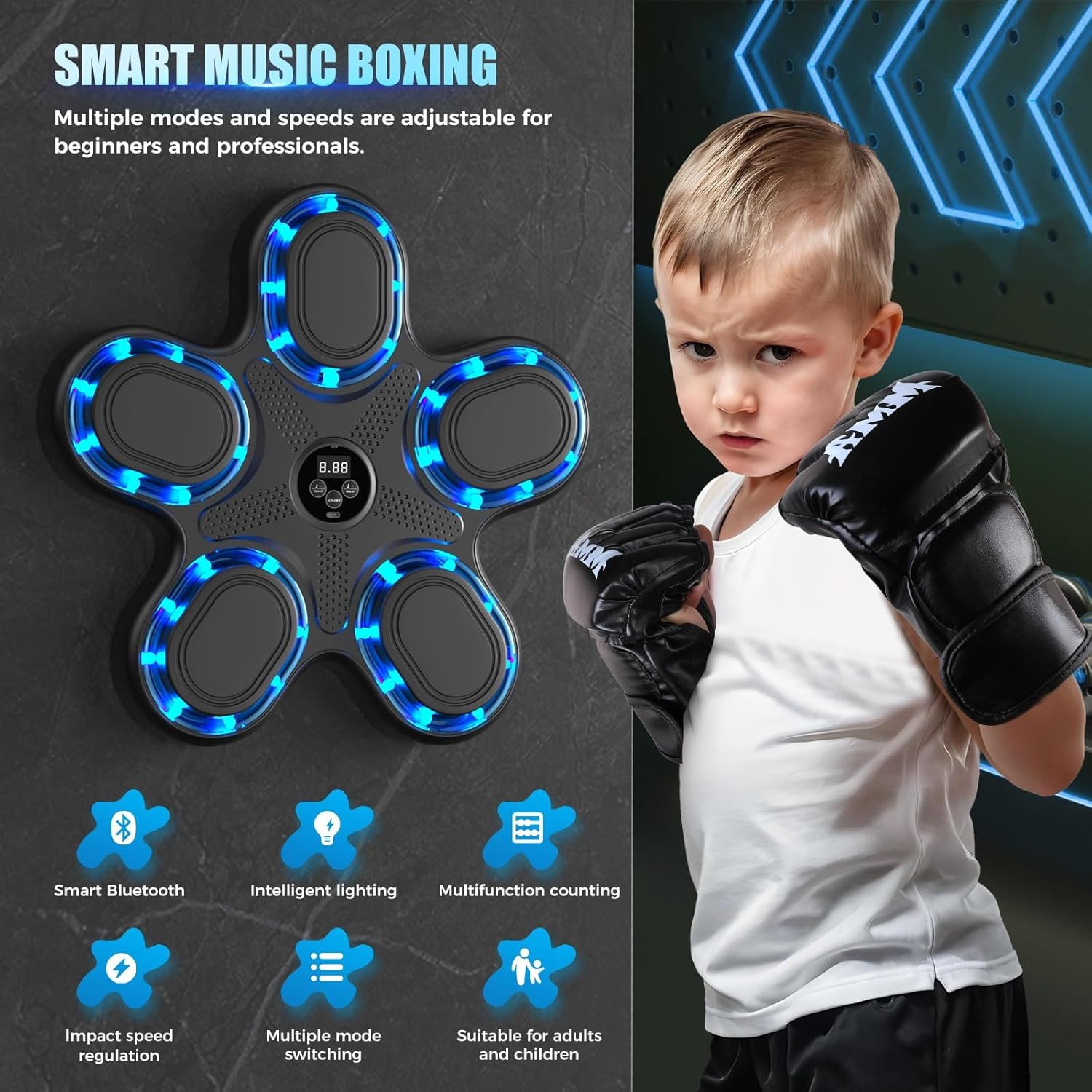 Máquina de boxeo musical mejorada 2025 – Equipo de fitness inteligente con Bluetooth montado en la pared con contador de perforaciones, velocidad ajustable, guantes premium incluidos – Compañero de - Imagen 5