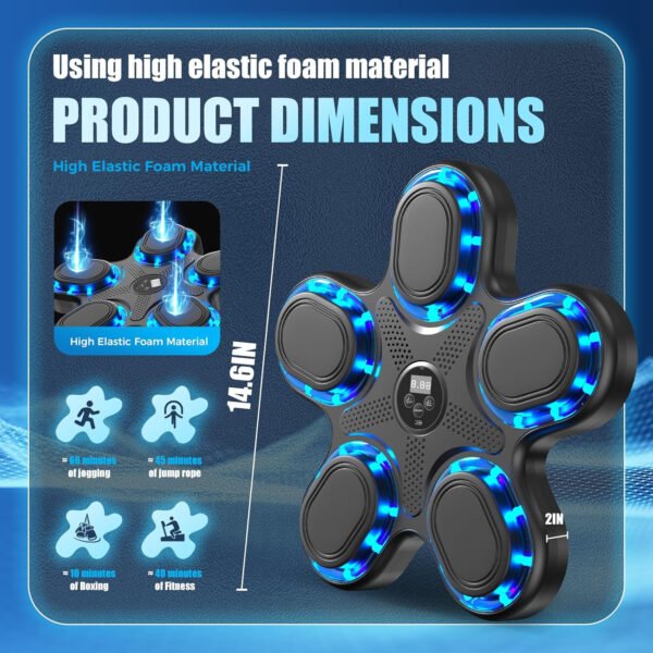 Máquina de boxeo musical mejorada 2025 – Equipo de fitness inteligente con Bluetooth montado en la pared con contador de perforaciones, velocidad ajustable, guantes premium incluidos – Compañero de - Imagen 6