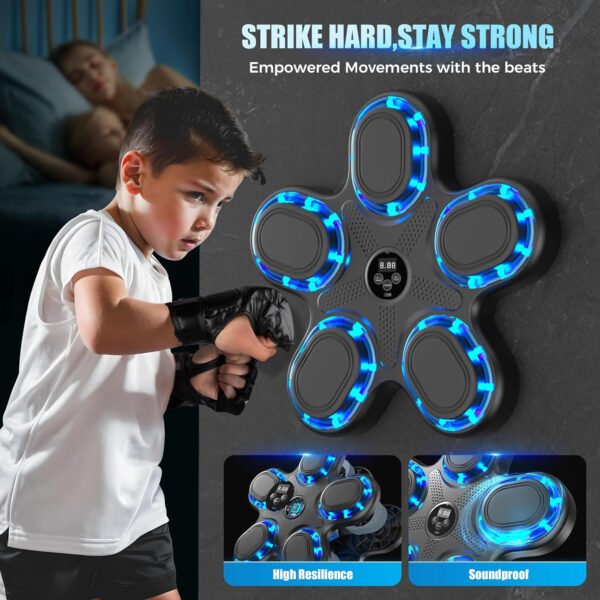 Máquina de boxeo musical mejorada 2025 – Equipo de fitness inteligente con Bluetooth montado en la pared con contador de perforaciones, velocidad ajustable, guantes premium incluidos – Compañero de - Imagen 7