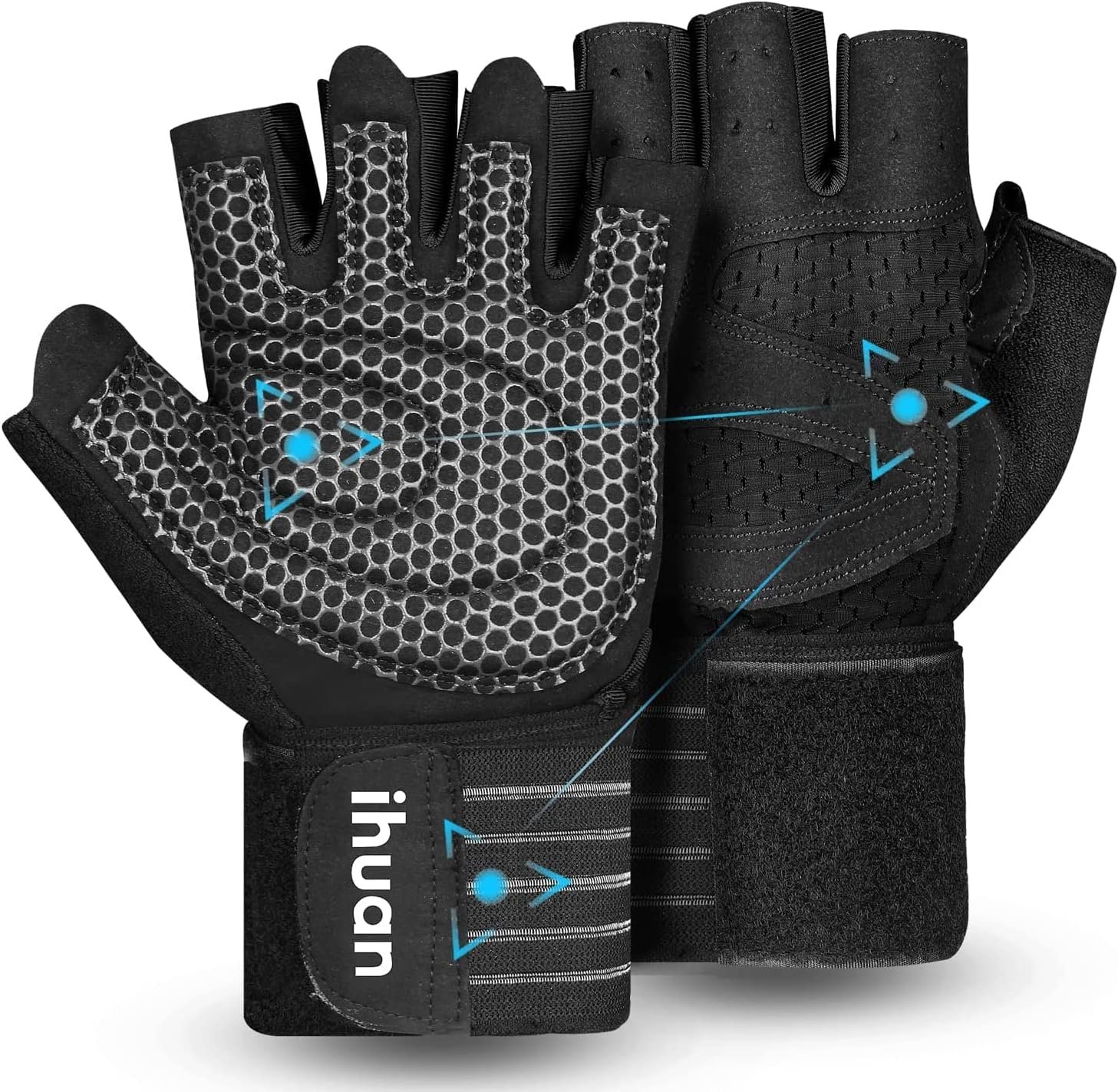 ihuan - Guantes de entrenamiento con ventilación, unisex, protección completa de la palma de la mano para levantamiento de pesas, entrenamiento, fitness, suspensiones, dominadas