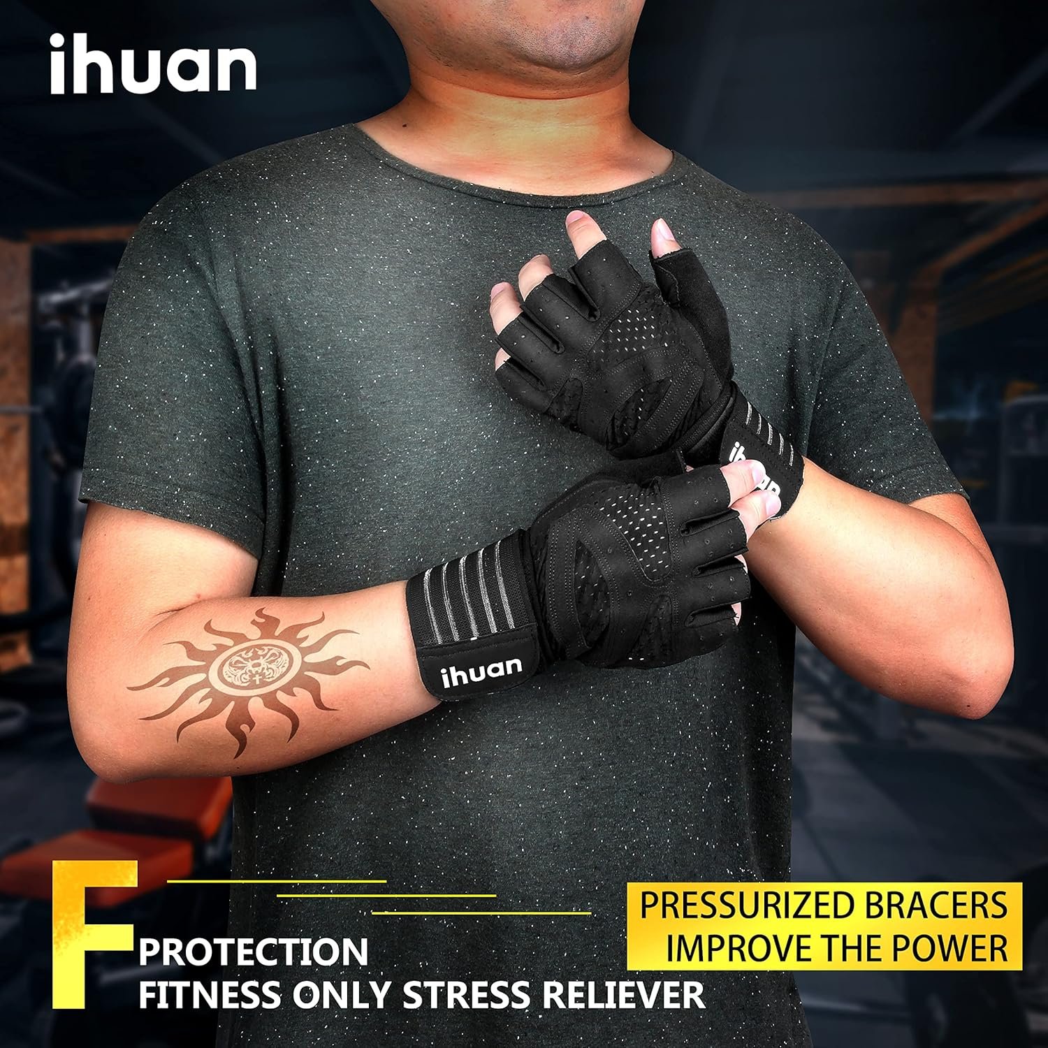 ihuan - Guantes de entrenamiento con ventilación, unisex, protección completa de la palma de la mano para levantamiento de pesas, entrenamiento, fitness, suspensiones, dominadas - Imagen 2