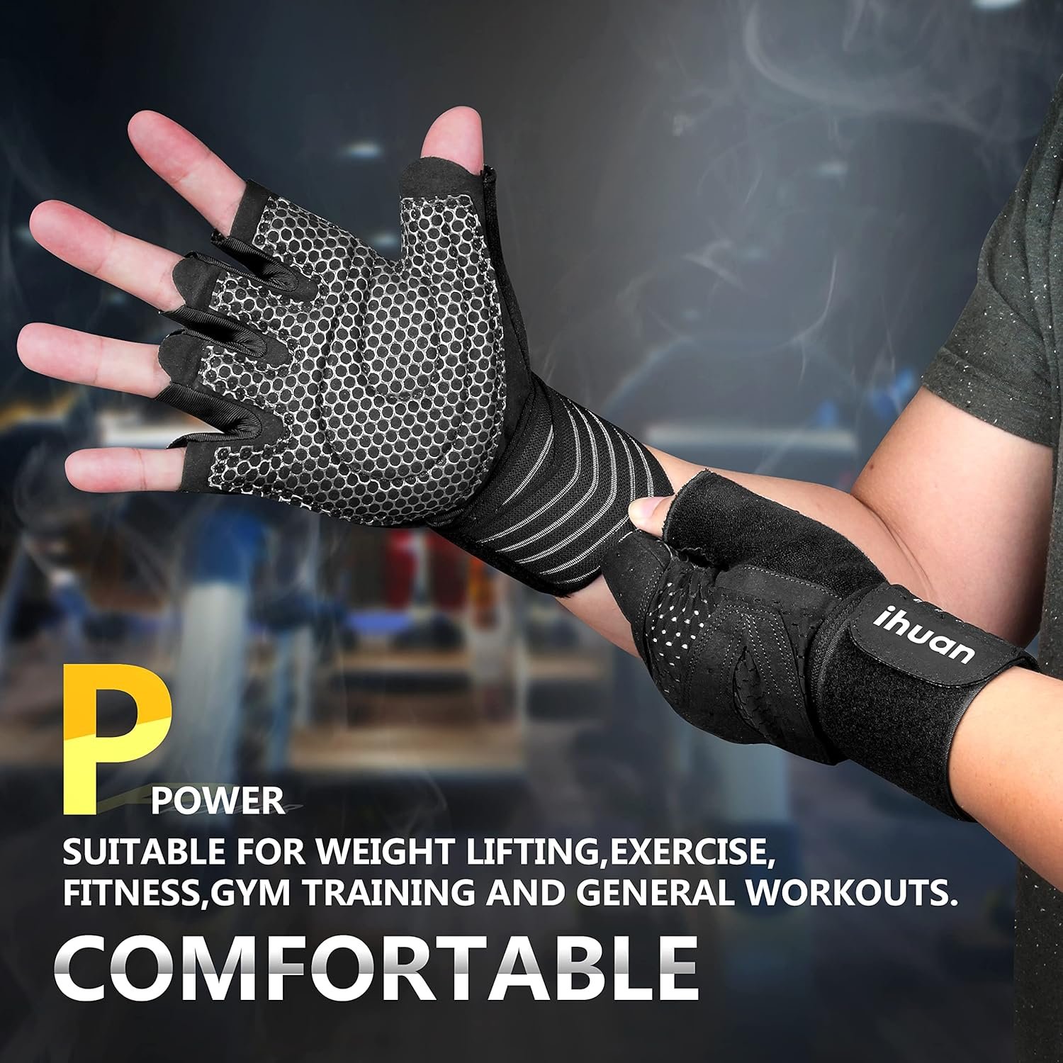 ihuan - Guantes de entrenamiento con ventilación, unisex, protección completa de la palma de la mano para levantamiento de pesas, entrenamiento, fitness, suspensiones, dominadas - Imagen 3